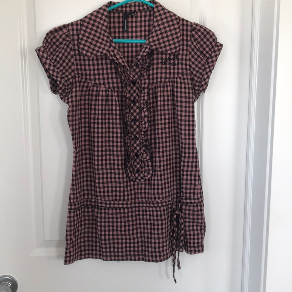 2 for $30 Fenchurch black and pink gingham tunic top